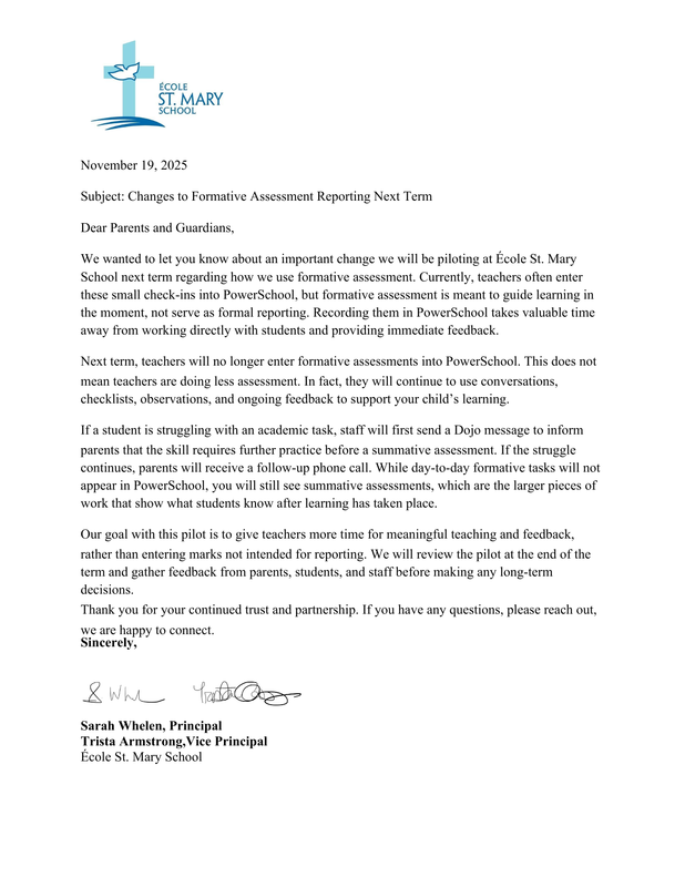 Changes to Formative Assessment Reporting Next Term