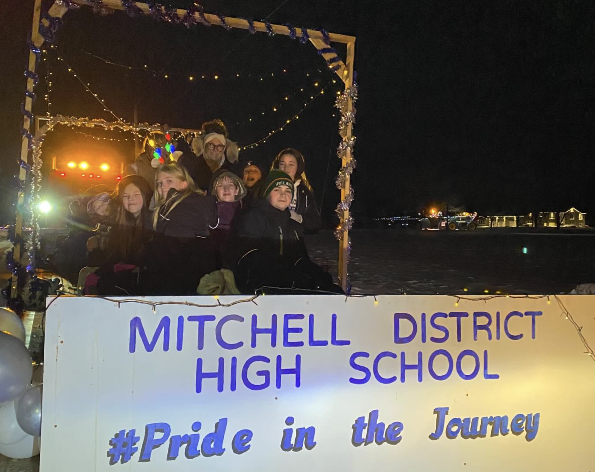Mitchell District HS students on a float in the Mitchell parade
