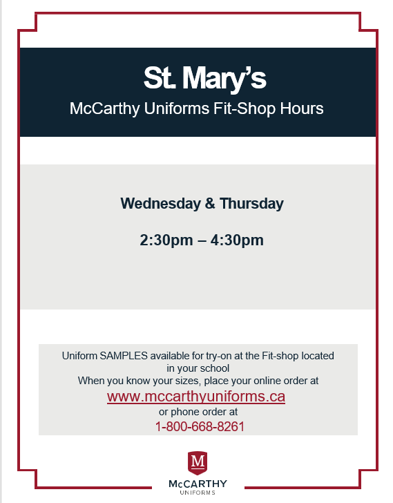 McCarthy Uniform Fit Shop Fall Hours Featured Photo
