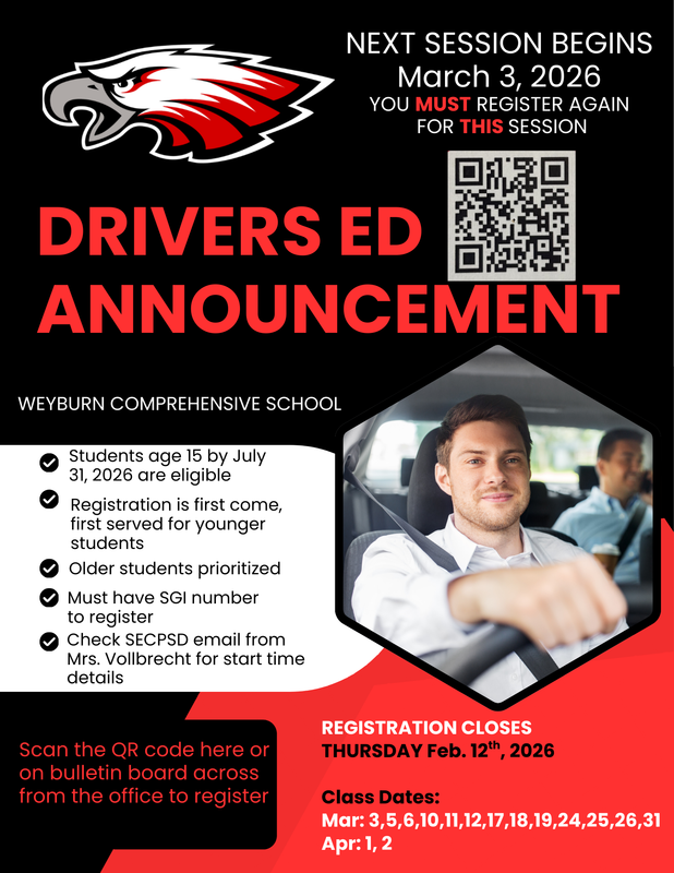 Black and red background. Top left is Eagle Logo. Middle right is a pic of a young man behind the wheel.