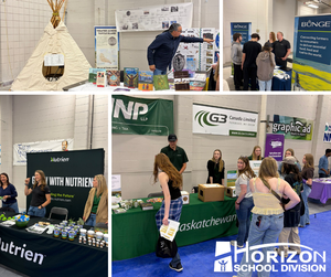 Collage of images showing students engaging with exhibits at Horizon's annual Student Agriculture and Student Mining days.