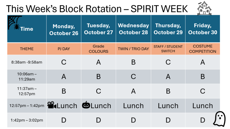 This Week's Block Rotation - SPIRIT WEEK Featured Photo