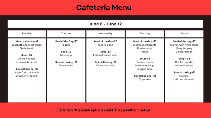 cafeteria menu