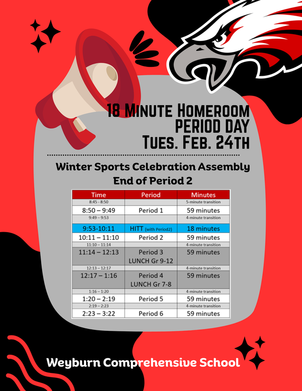 Black and red background with large grey speech bubble in centre. Red and white bullhorn in top left corner of grey bubble. Details and schedule posted inside.  Egle Logo in upper right.