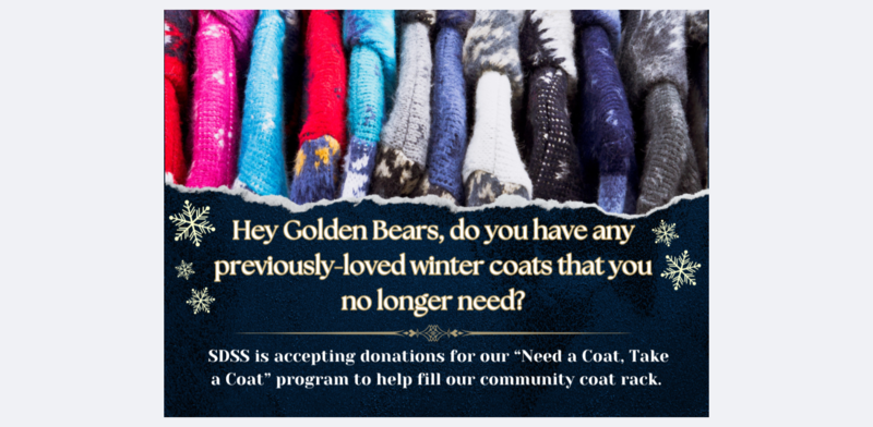 pictured a rack of coats text donate school office