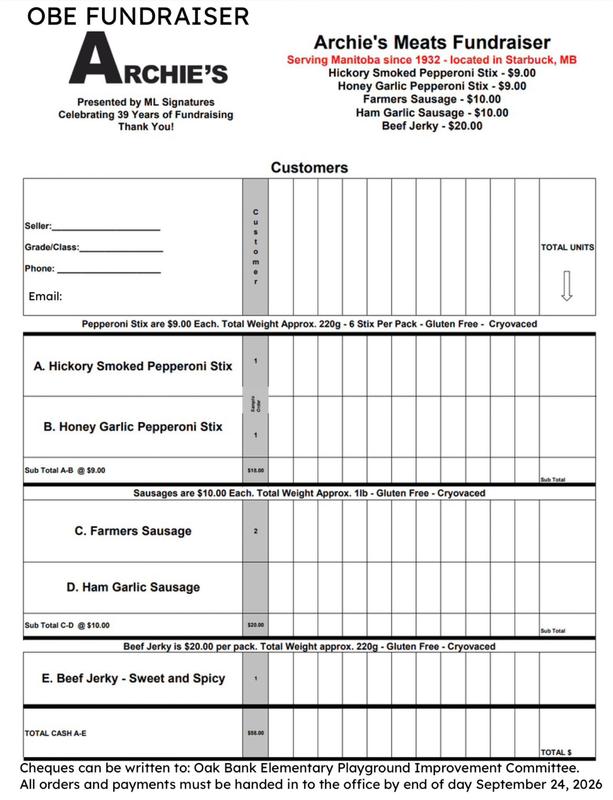 Archie's Meat Order Form