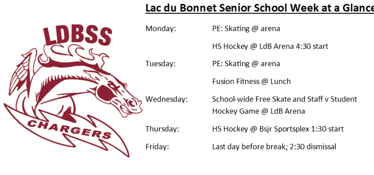 Weekly Charger schedule for Dec 15-19.