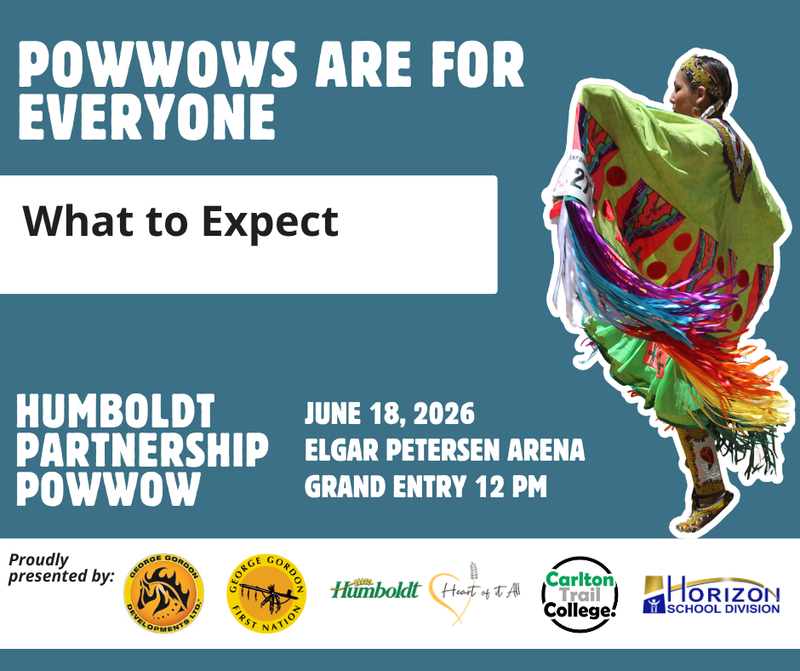 Alt text: Promotional graphic for the Humboldt Partnership Powwow. The text reads 