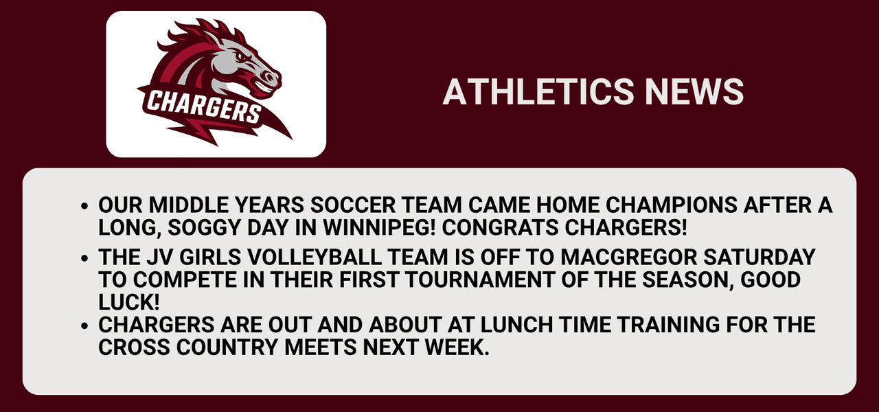 We're soccer champs, JV Girls have their first tournament and x-country meets are coming up next week.