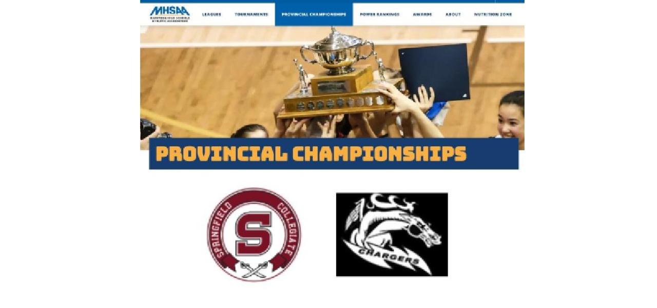 A picture of a team holding a large trophy over their heads.  Also wording reading provinical championships.