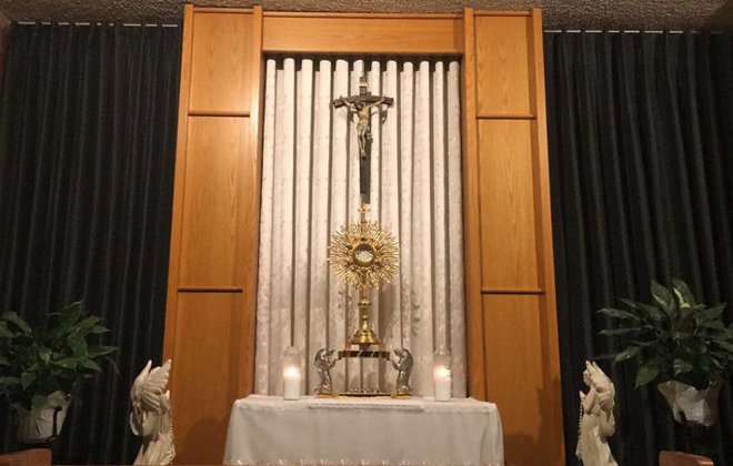 Please join us in celebrating the 27th anniversary of the Perpetual Adoration Chapel of the Nelson Diocese on September 8, the Nativity of Our Lady. This year to celebrate we ask everyone to thank God our Father, Jesus, the Holy Spirit and Our Lady by offering an hour of thanksgiving prayer and adoration.
We thank all adorers alive and deceased who have faithfully adored Jesus 24/7 through all the years. We especially thank our humble devoted coordinator Lori Sharko for her faithfulness and love for Jesus in the Blessed Sacrament.
We consecrate our chapel anew to Mary, our Blessed Mother, and honour her on the feast day of her Nativity.