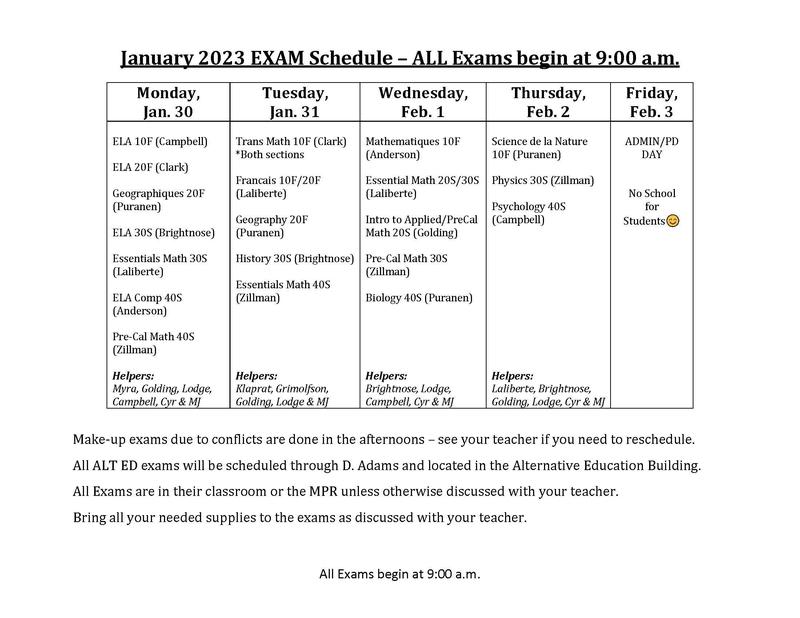 High School Exam Schedule cole Powerview School