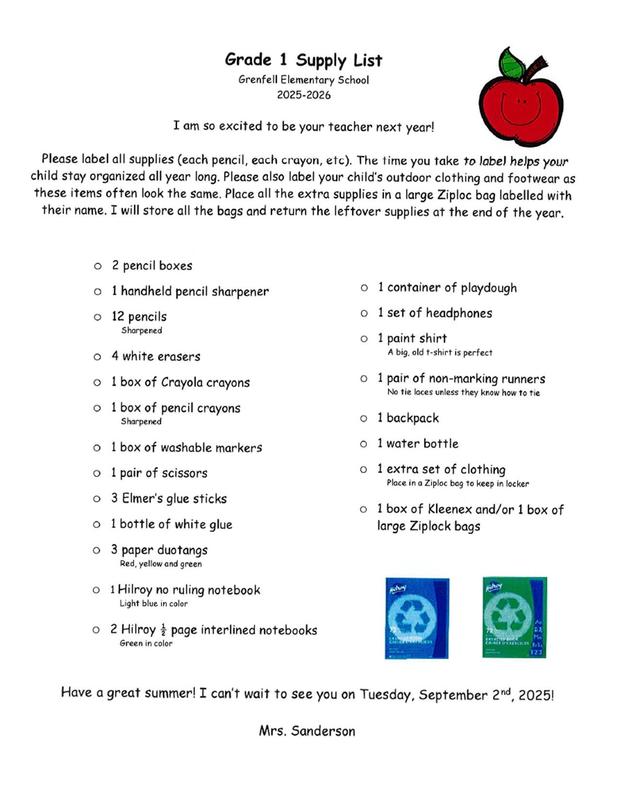 Grade 1 Supply List