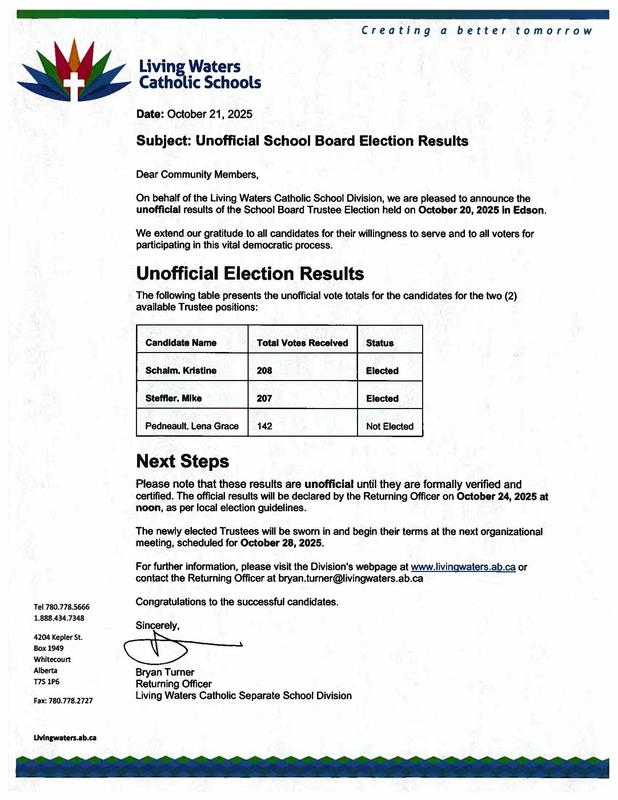 October 2025 Unofficial Election Results