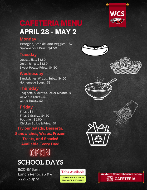 WCS Cafeteria Menu: Apr 28 - May 2