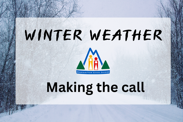 Snowy rural road with text "Winter weather. Making the call".