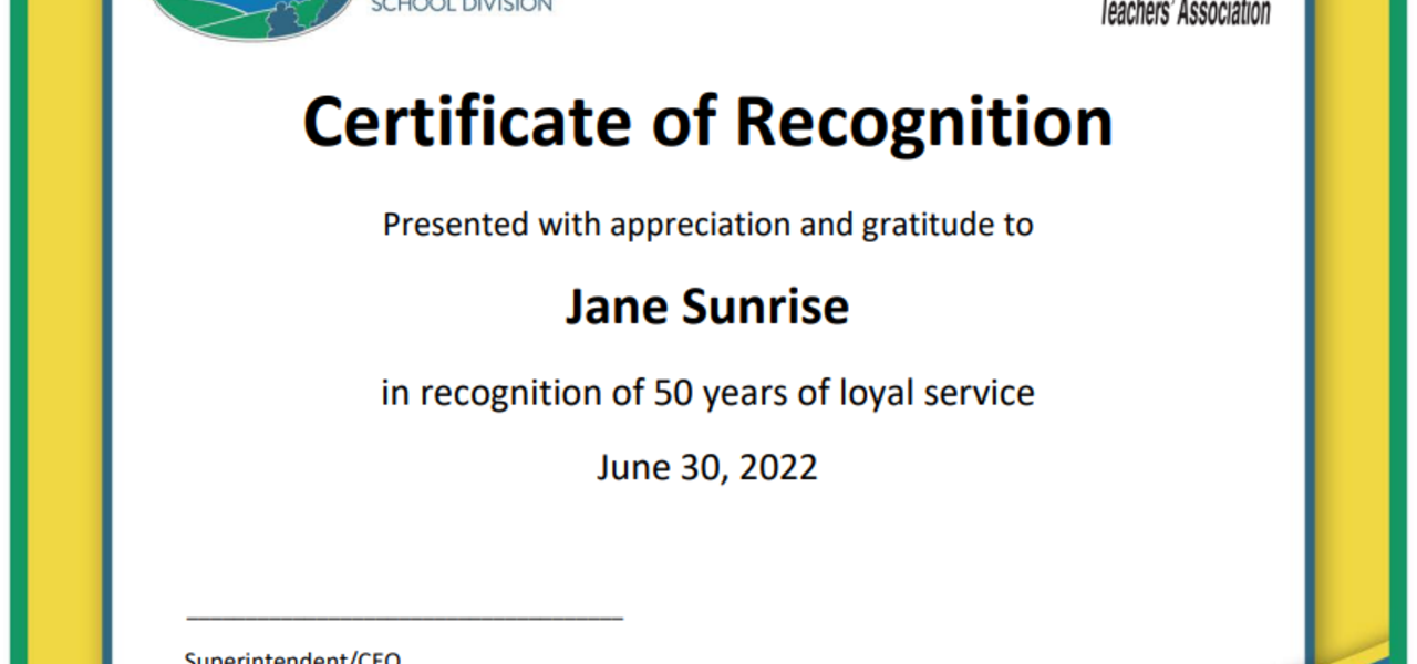 Sample certificate of recognition