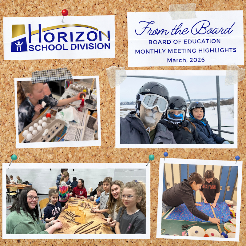 Collage of photos showing students and families dooing activities. Text: From the Board Monthly Meeting Highlights March, 2026