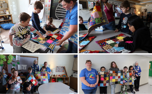 photos of students choosing their sensory quilt.