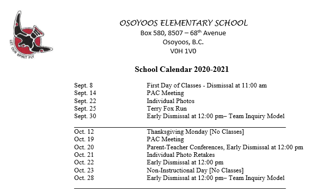 School Calendar 2020-21 Featured Photo