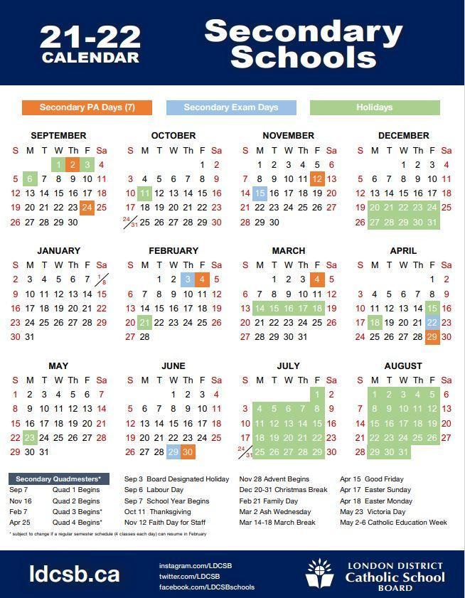 Calendar 2021 2022 St. Thomas Aquinas Catholic Secondary School