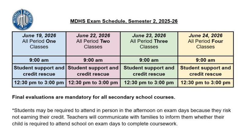 MDHS June Exam Schedule - June 19 to 24