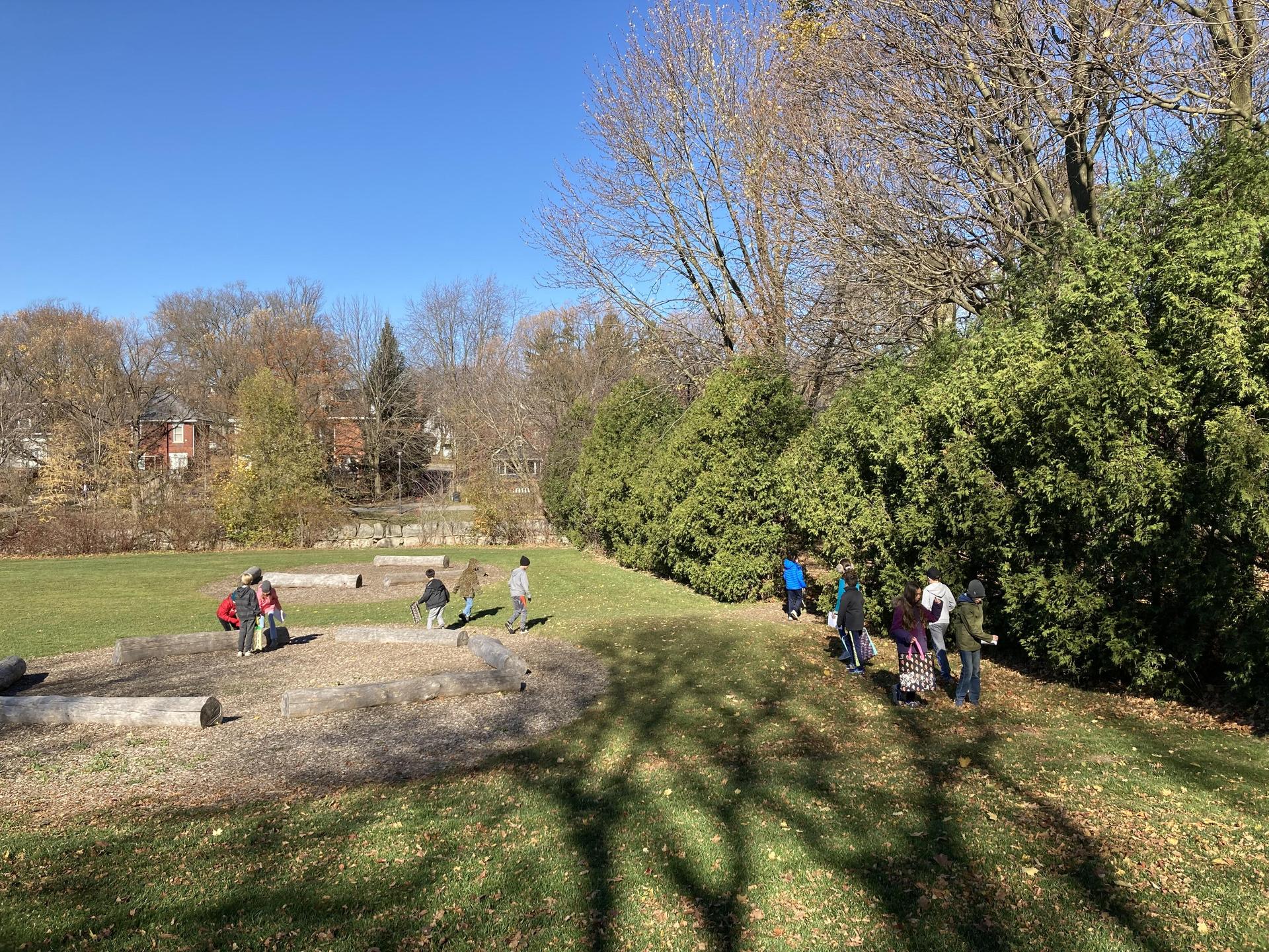 students at outdoor learning space