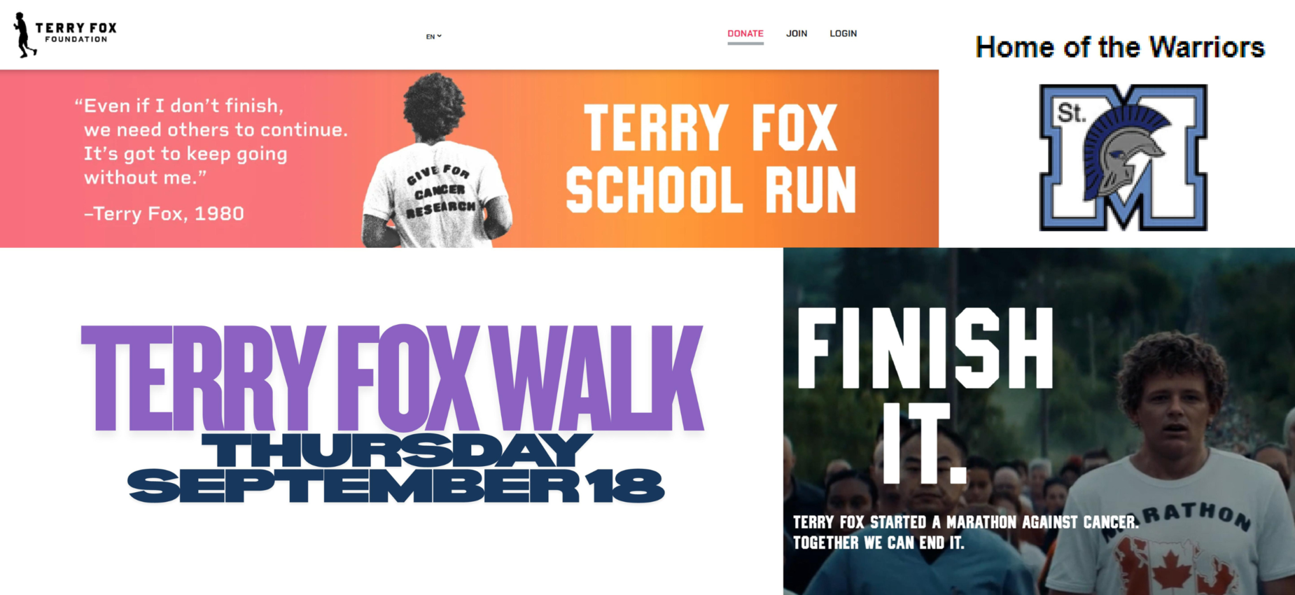 Terry Fox Walk is Thursday September 18. Donations encouraged and accepted through School Cash Online or The Terry Fox Foundation, Donate to a School
