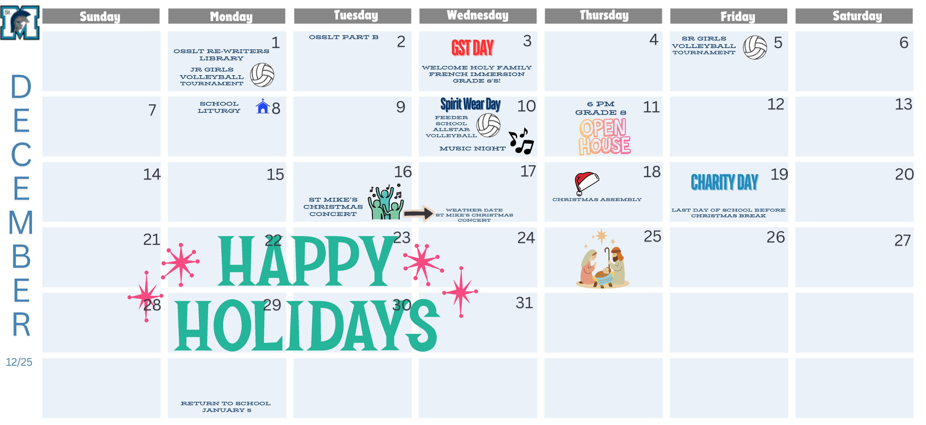 SMHS December Calendar of Events
