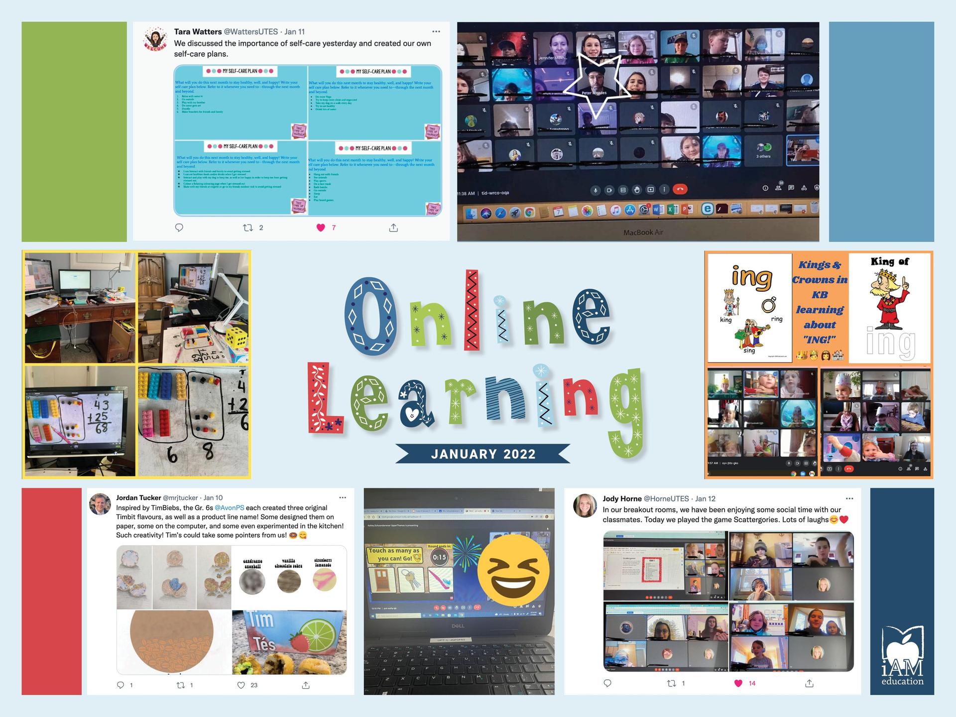 A collage of photos from AMDSB schools that highlight online learning activites