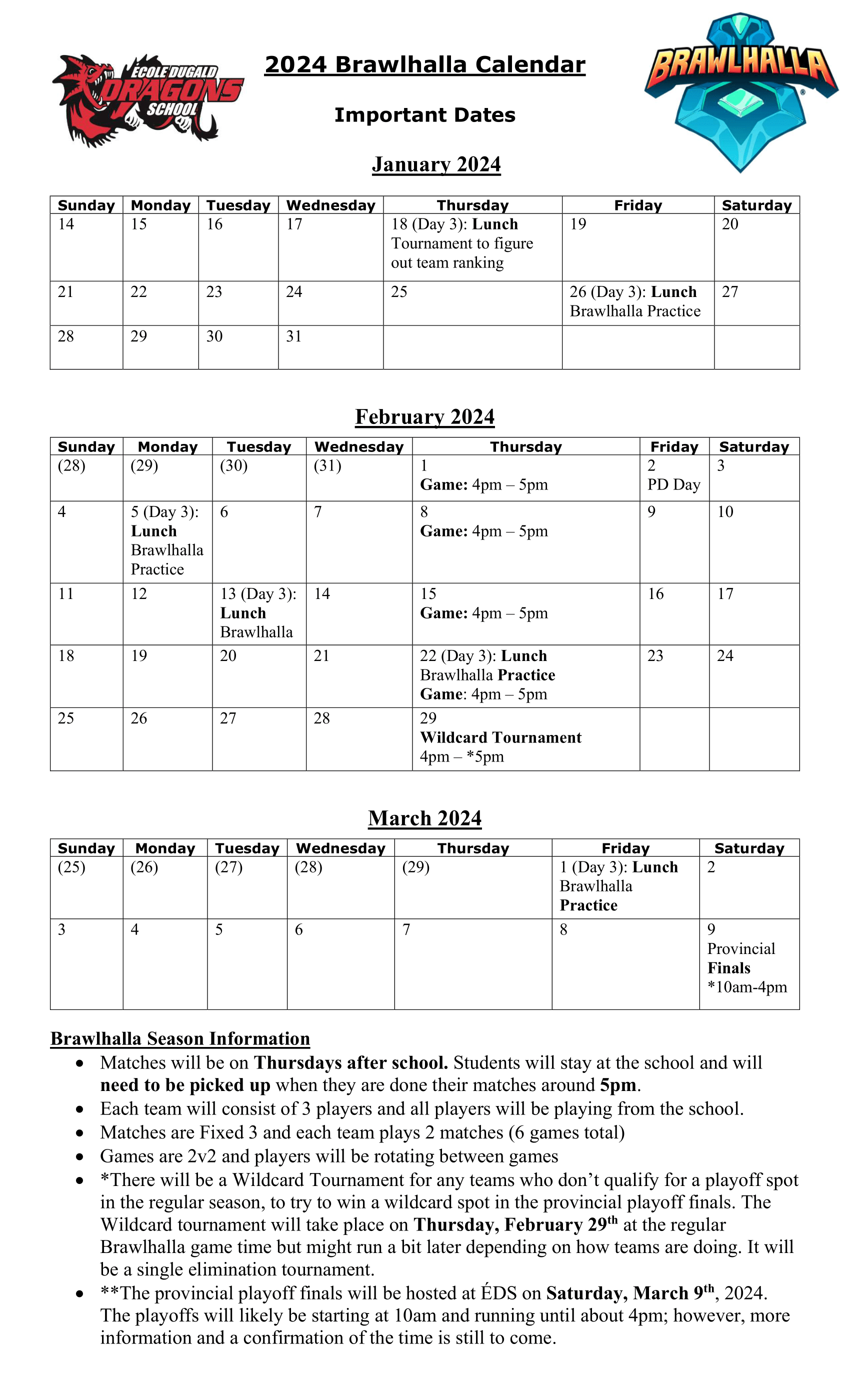 Calendar and Events Calendar and Events École