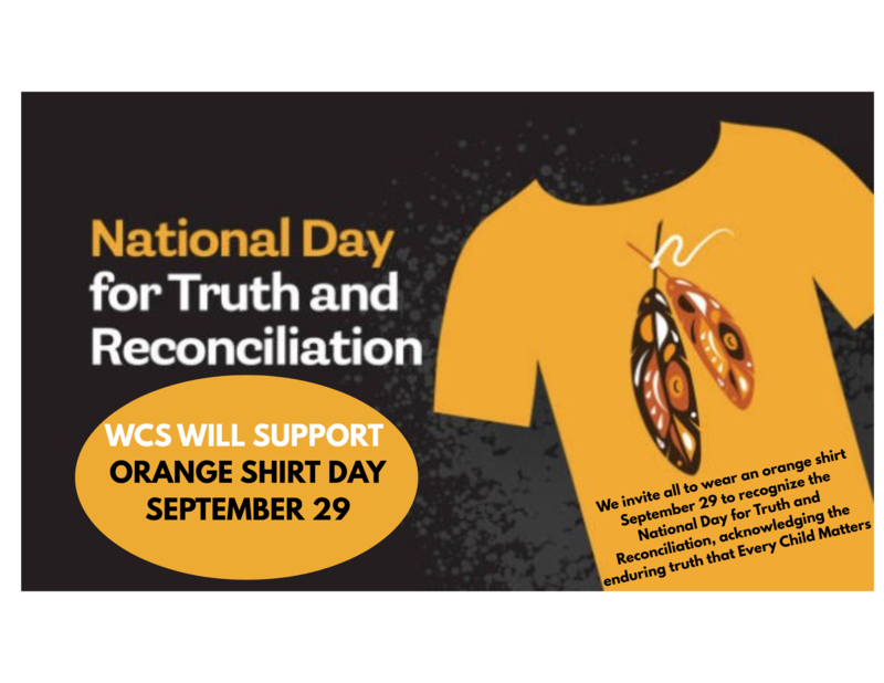 Black background with orange shirt and feathers. Orange shirts to be worn September 29.
