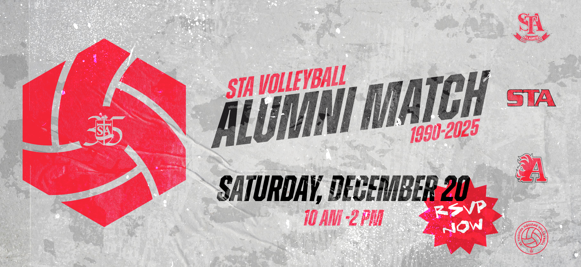 STA Volleyball Alumni Match - Saturday, December 20 from 10 AM to 2 PM. RSVP now.