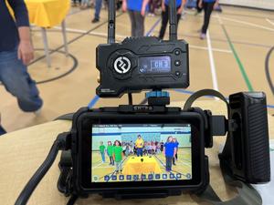 The camera capturing all of the game show action