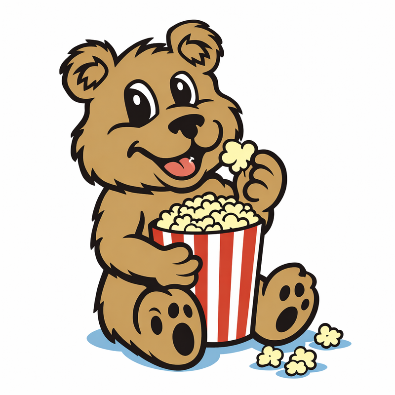 Cartoon bear eating popcorn