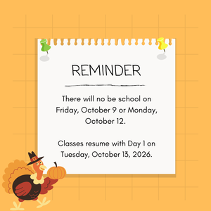No classes October 9 or 12, 2026.