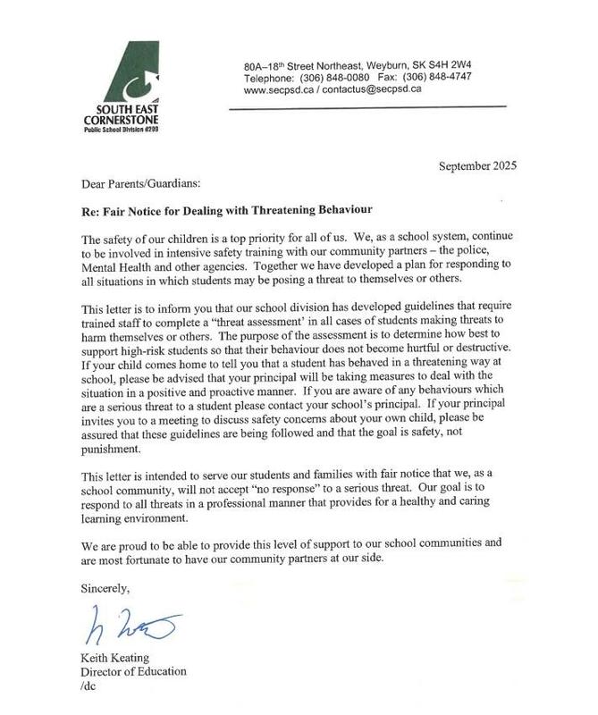 Written copy of Fair Notice letter
