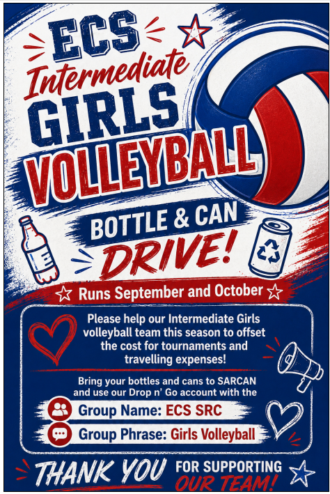 Support the Intermediate Girls Volleyball Bottle/Can Drive!