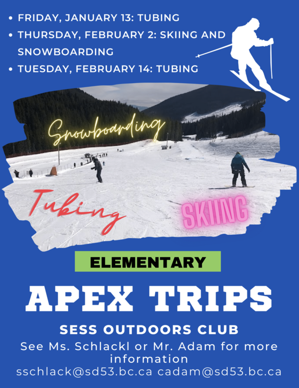 Elementary skiing/snowboarding at Apex on Feb. 2nd. A reminder that if costs are a barrier, the school can cover the rental/lesson fees. Featured Photo