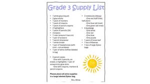 Grade 3 Supply List 2026/27