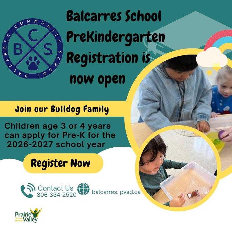 Balcarres School Pre-K registration open for 2026-2027 for children age 3 or 4.