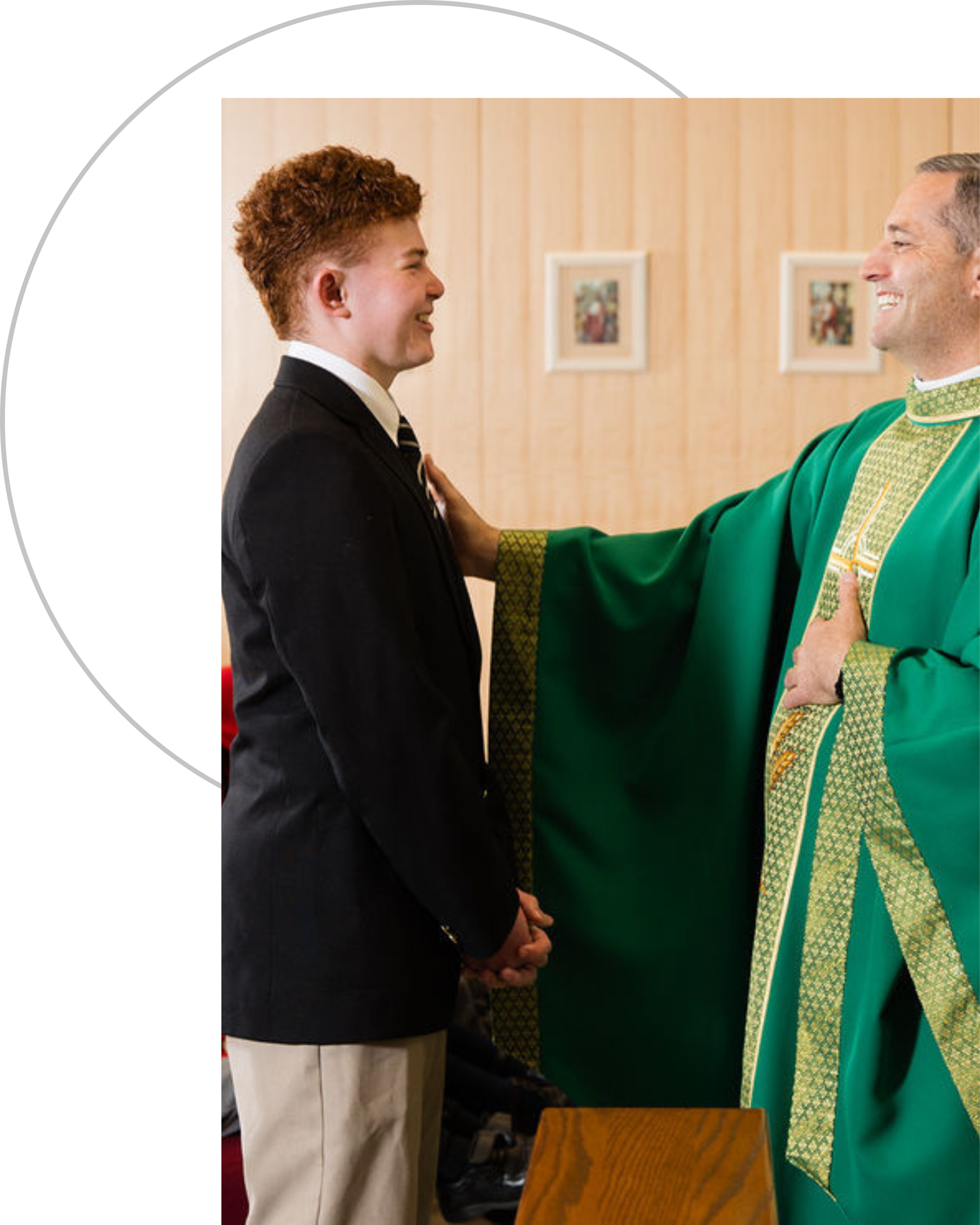 Secondary student with Father Anthony