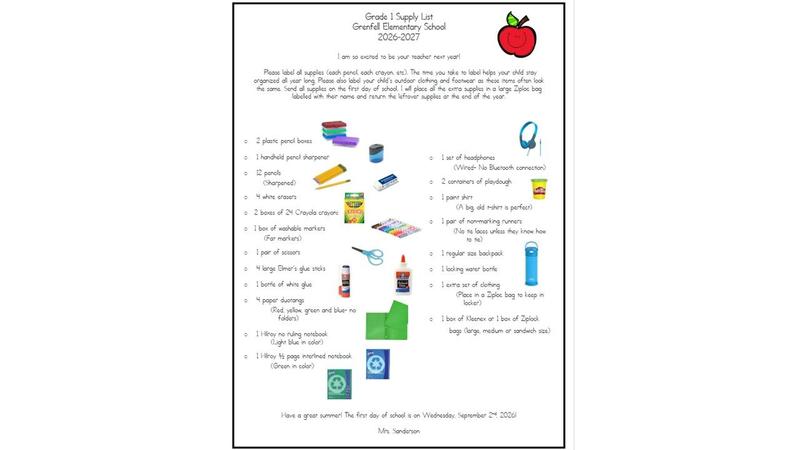Grade 1 Supply List 2026/27