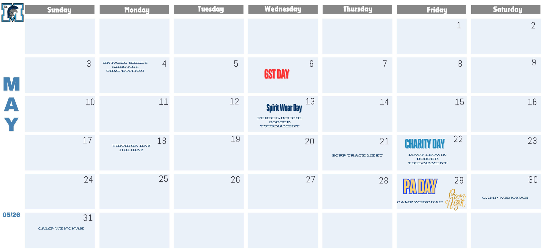 SMHS May events calendar