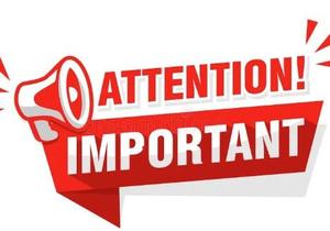 Red bullhorn and banner stating "Attention: Important"