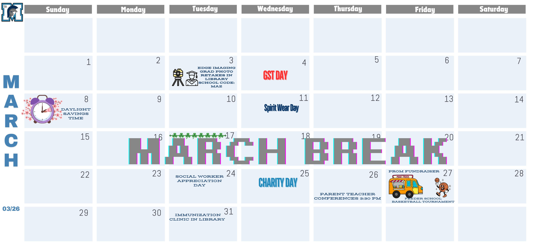 smhs calendar of events for March