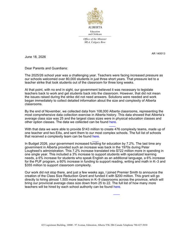 Minister Letter to Parents and Gaurdians Featured Photo