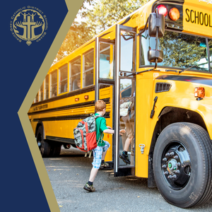 a child stepping onto a school bus