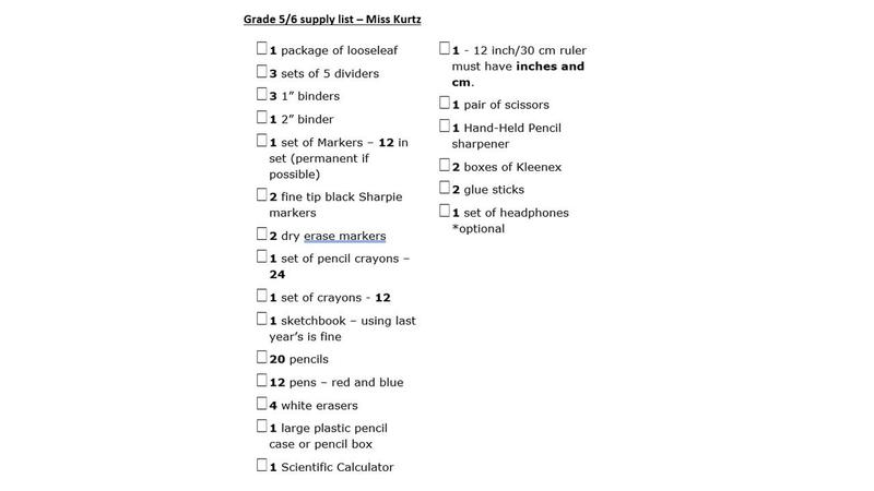 Grade 5/6 Supply List 2026/27