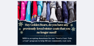 pictured a rack of coats text donate school office
